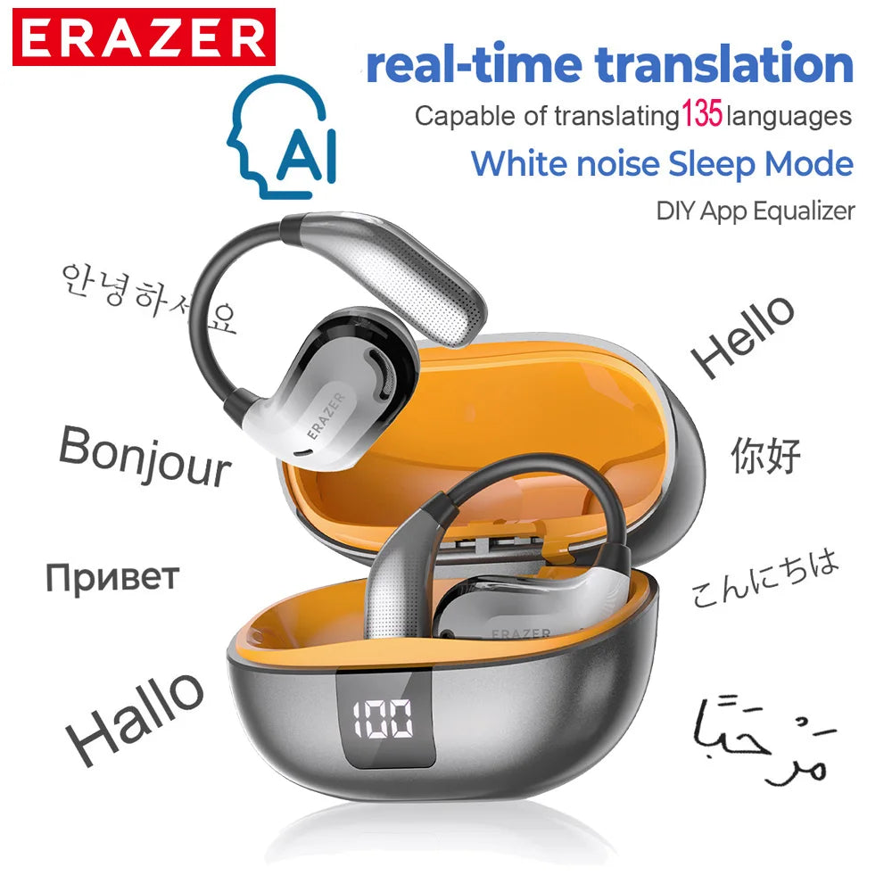ERAZER XT66PRO AI Translator Earbuds Bluetooth Earphones ASMR Headsets DIY APP Wireless Headphones 13 Hours long life Display-ShoptAI