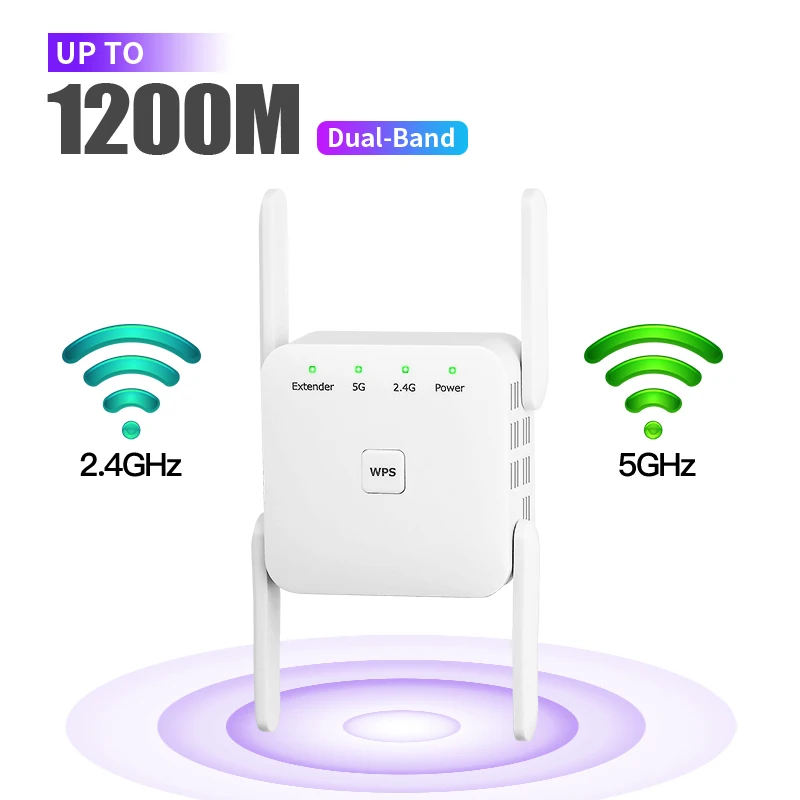 1200Mbps 5G WiFi Repeater AC1200 Wi-Fi Extender Amplifier 2.4G Wi-Fi Signal Booster Long Range Network