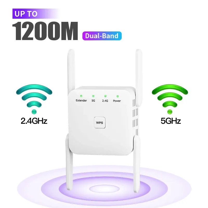 1200Mbps 5G WiFi Repeater AC1200 Wi-Fi Extender Amplifier 2.4G Wi-Fi Signal Booster Long Range Network