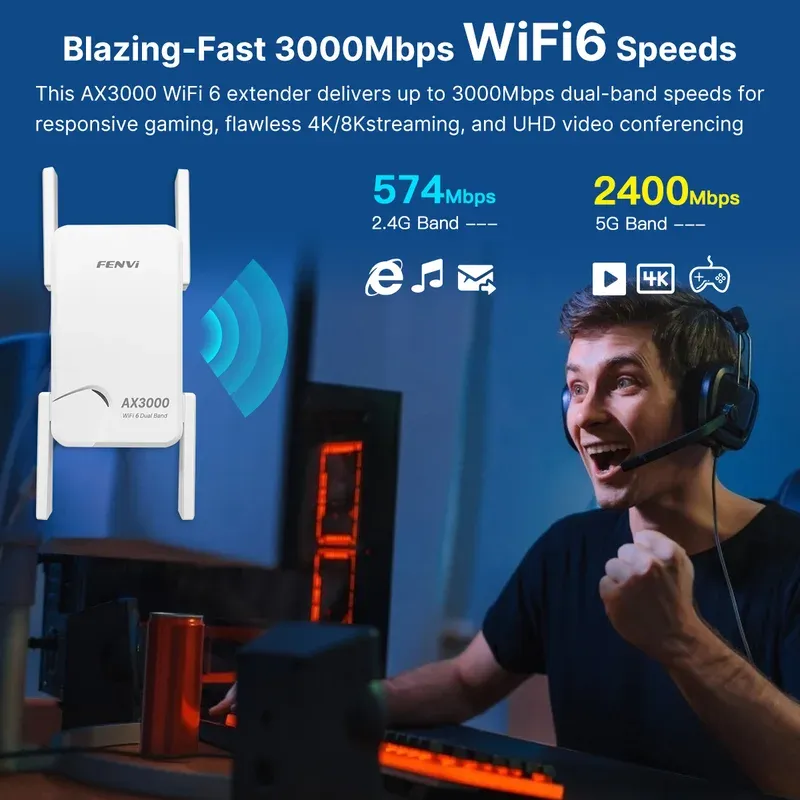 3000Mbps WiFi 6 Repeater AX3000 Signal Booster 5G 2.4G 802.11ac Gigabit Long Range WiFi Extender Amplifier