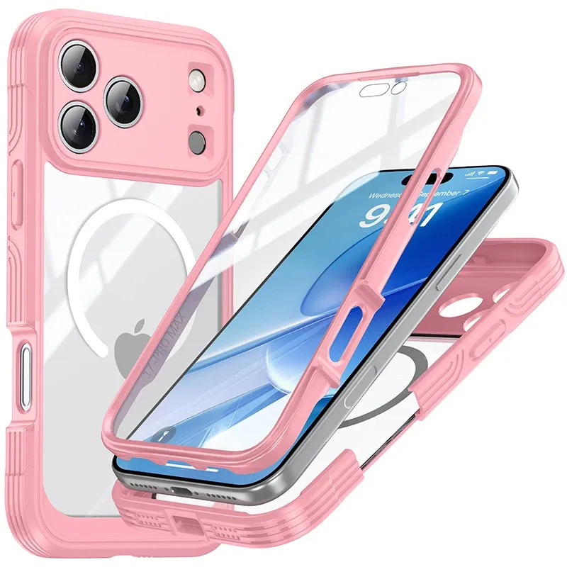 Magnetic MagSafe Case for iPhone 17 Pro Max Air Wireless Charging Back Cover 360 °   Fully Protected Double-sided Transparent