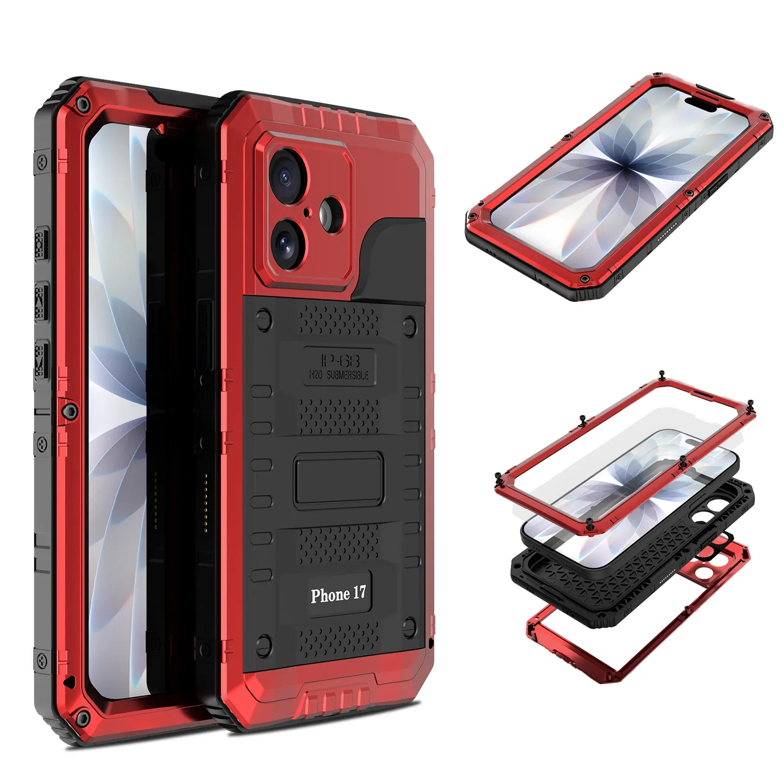 IP68 Waterproof Case for iPhone 17 Pro Max 17 Pro 17 Air Heavy Duty Shockproof Metal Cover Glass Screen Protector