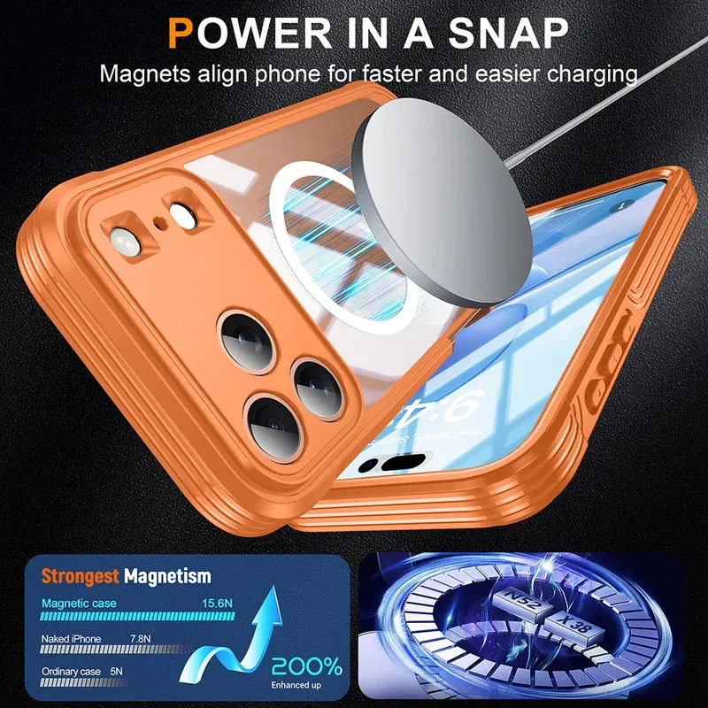 Magnetic MagSafe Case for iPhone 17 Pro Max Air Wireless Charging Back Cover 360 °   Fully Protected Double-sided Transparent