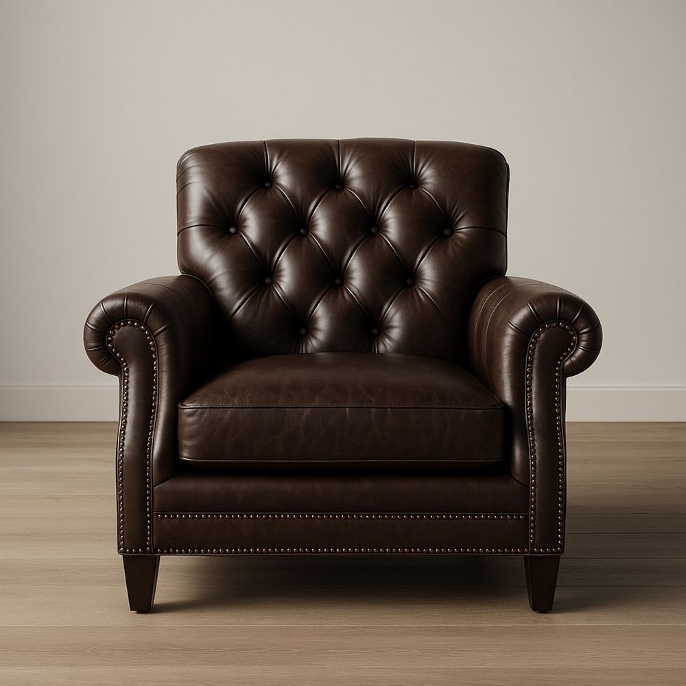 Poltrona in Pelle Marrone con Borchie