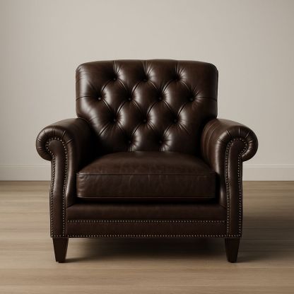 Poltrona in Pelle Marrone con Borchie