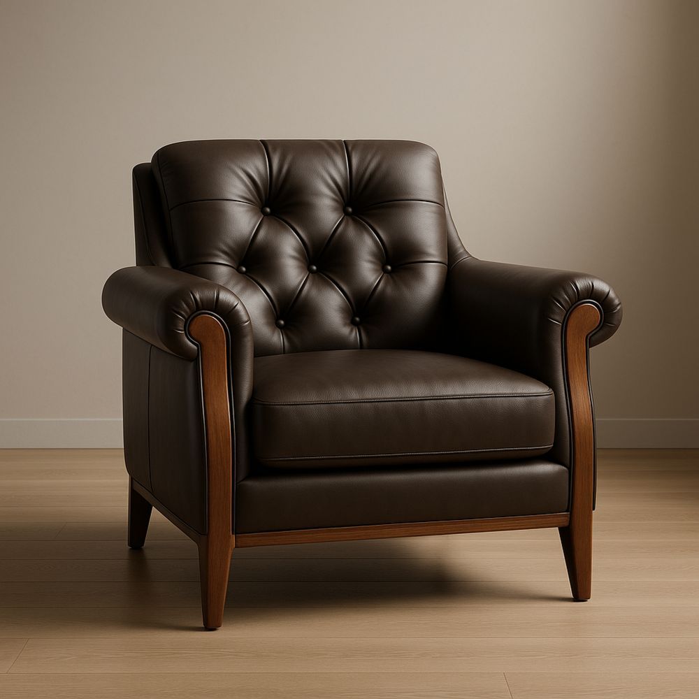 Poltrona in Pelle PU Marrone con Gambe in Legno