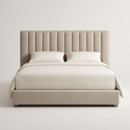 Letto in Tessuto Beige con Testiera Trapuntata 200x160 cm