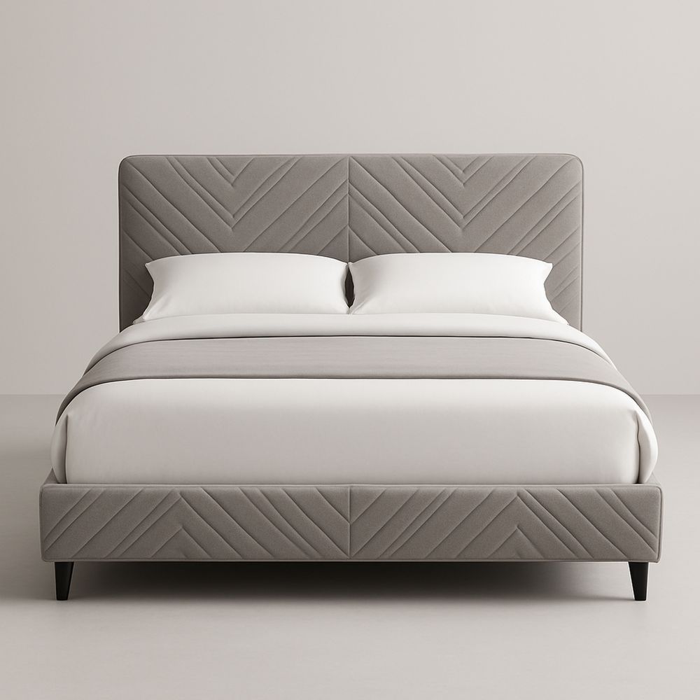 Letto matrimoniale tessuto grigio piedini in legno 200x160 cm