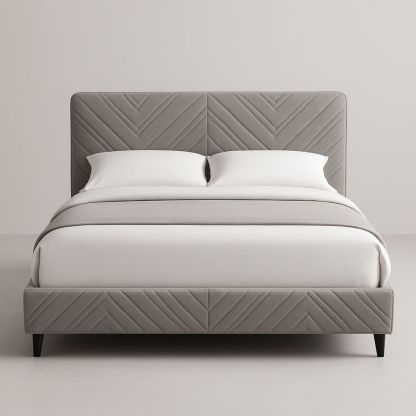 Letto matrimoniale tessuto grigio piedini in legno 200x160 cm