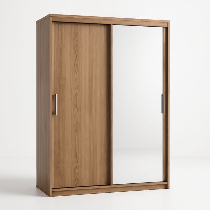 Armadio a Due Ante Scorrevoli in Legno e Specchio 200x150x60 cm