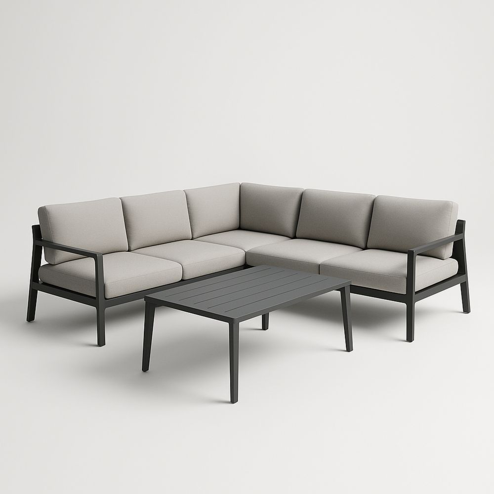 Set Divano Angolare da Giardino in Alluminio e Poliestere Grigio con Tavolino