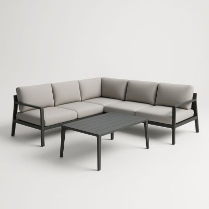 Set Divano Angolare da Giardino in Alluminio e Poliestere Grigio con Tavolino