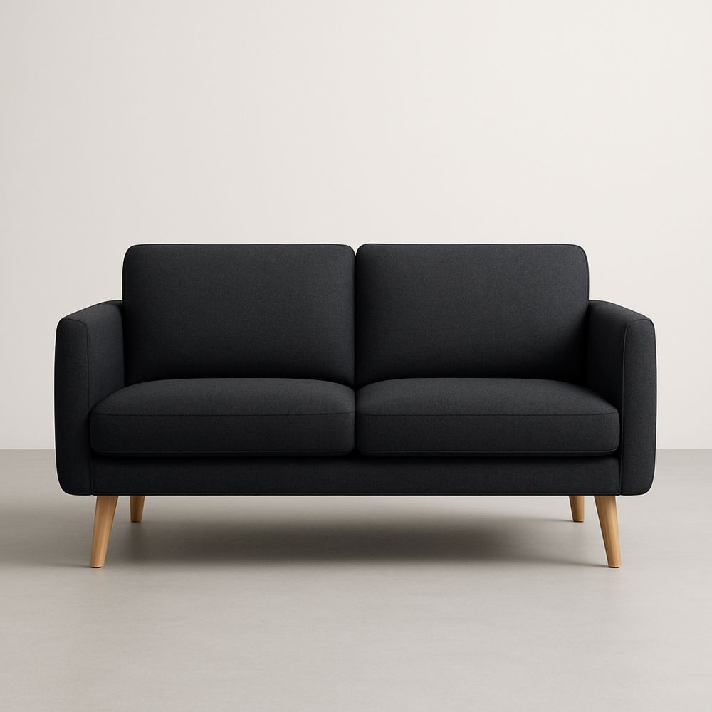 Divano in Tessuto Poliestere Nero con Gambe in Legno