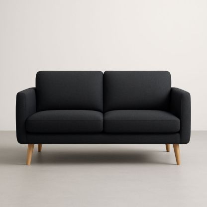 Divano in Tessuto Poliestere Nero con Gambe in Legno