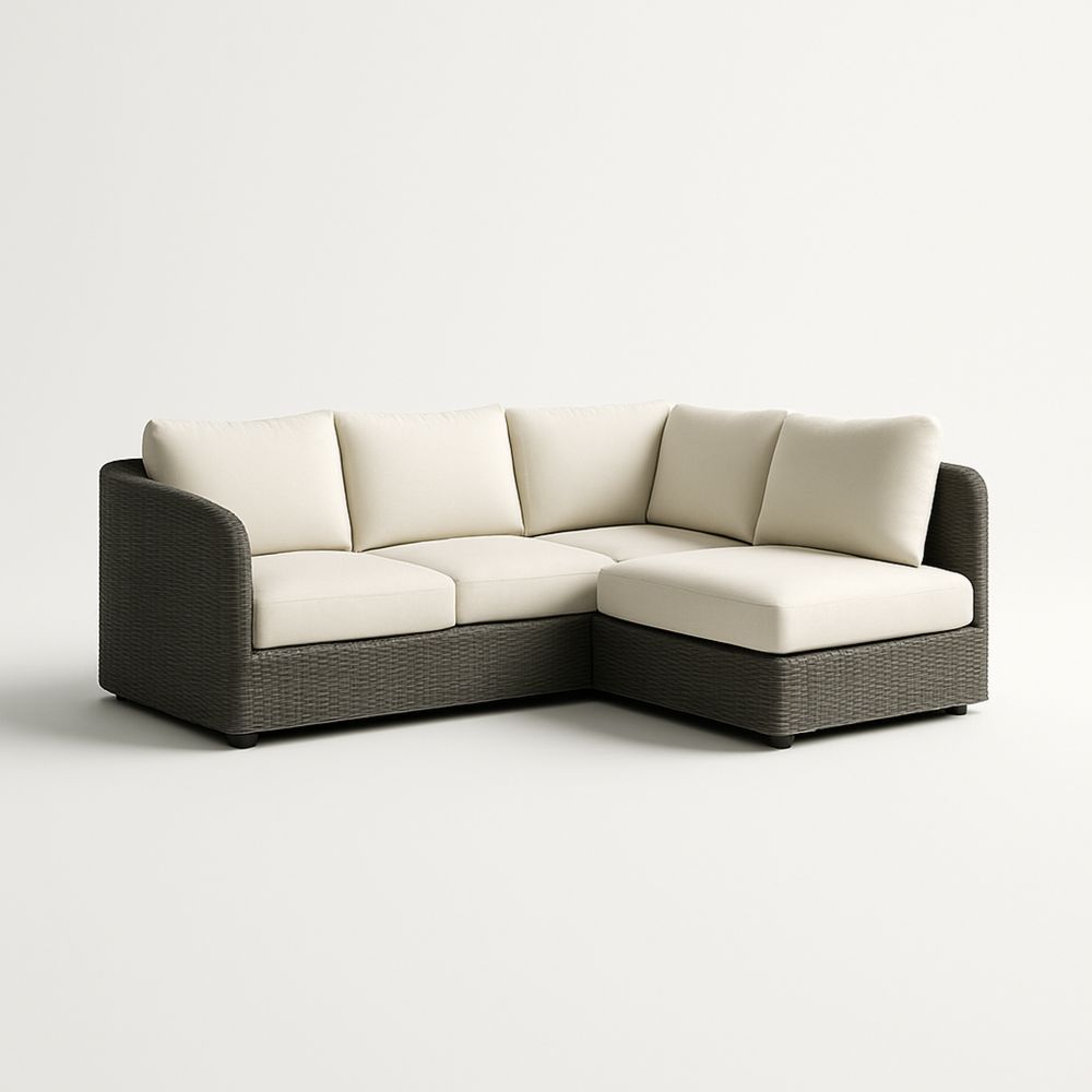 Divano Angolare in Rattan Sintetico con Cuscini Crema