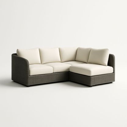 Divano Angolare in Rattan Sintetico con Cuscini Crema