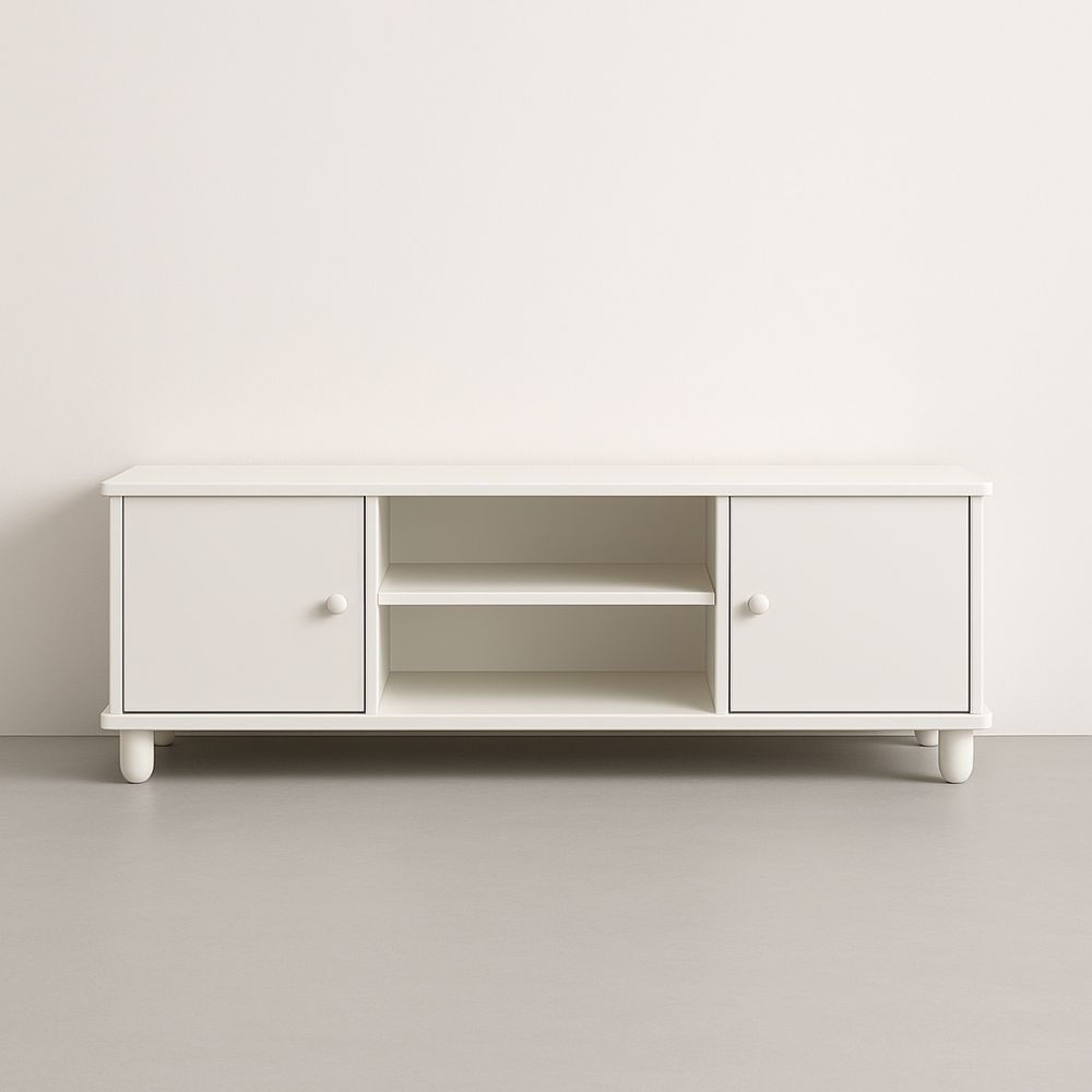 Mobile Porta TV in Legno Bianco con Ripiani e Sportelli 120x40x45 cm