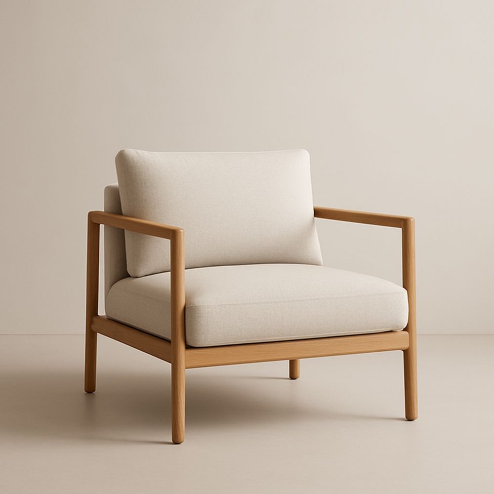 Poltrona in Legno e Tessuto Cotone Crema