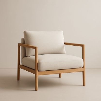 Poltrona in Legno e Tessuto Cotone Crema