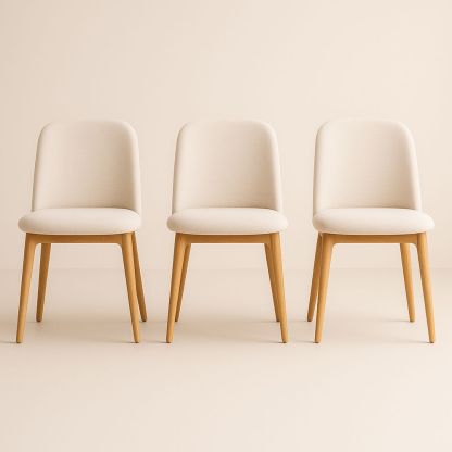Set di 3 Sedie in Tessuto Beige con Gambe in Rovere