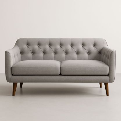 Divano a 2 posti in tessuto grigio con gambe in legno massello