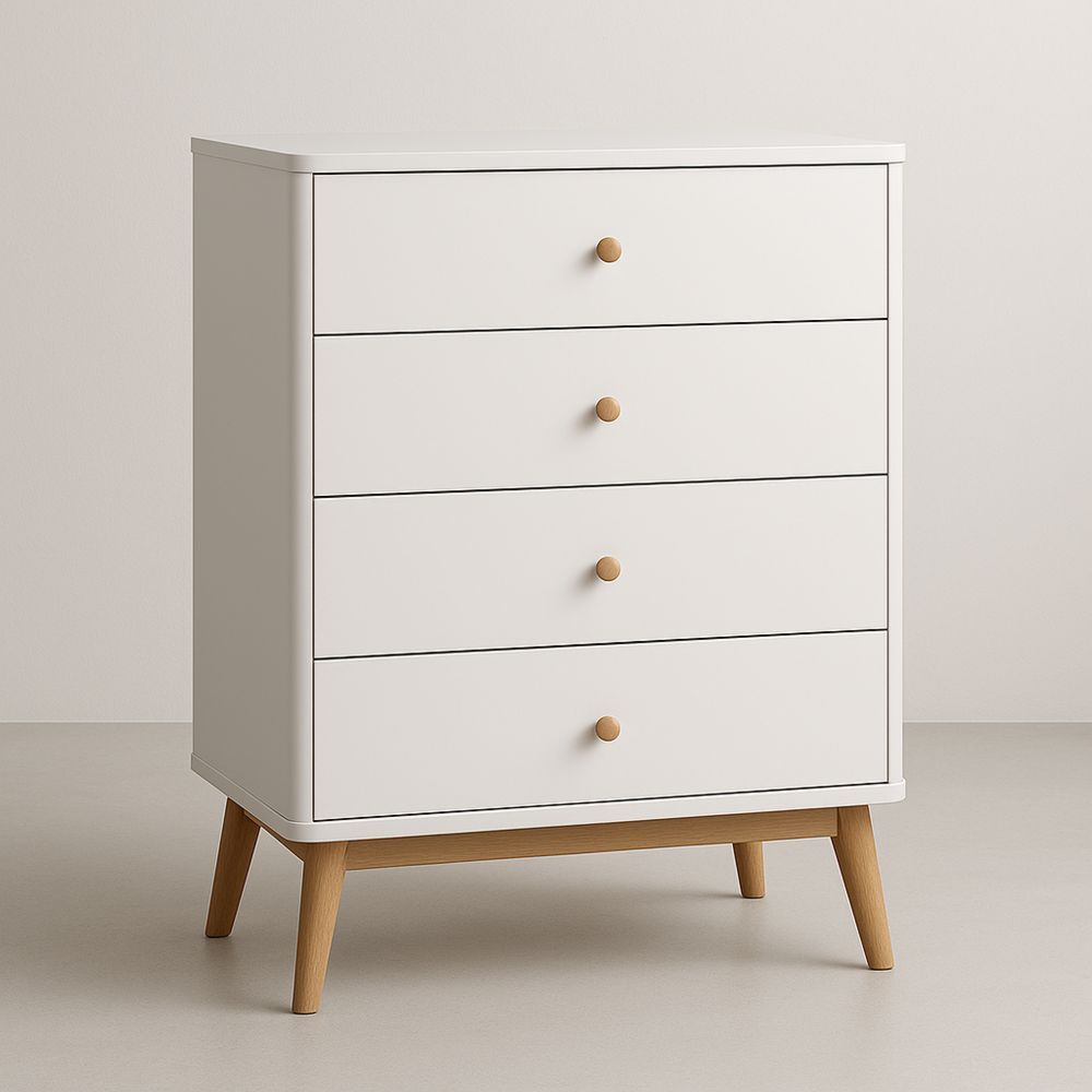 Cassettiera in Legno MDF con 4 Cassetti Bianco