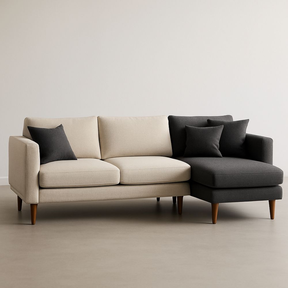 Divano angolare in tessuto con gambe in legno 250cm