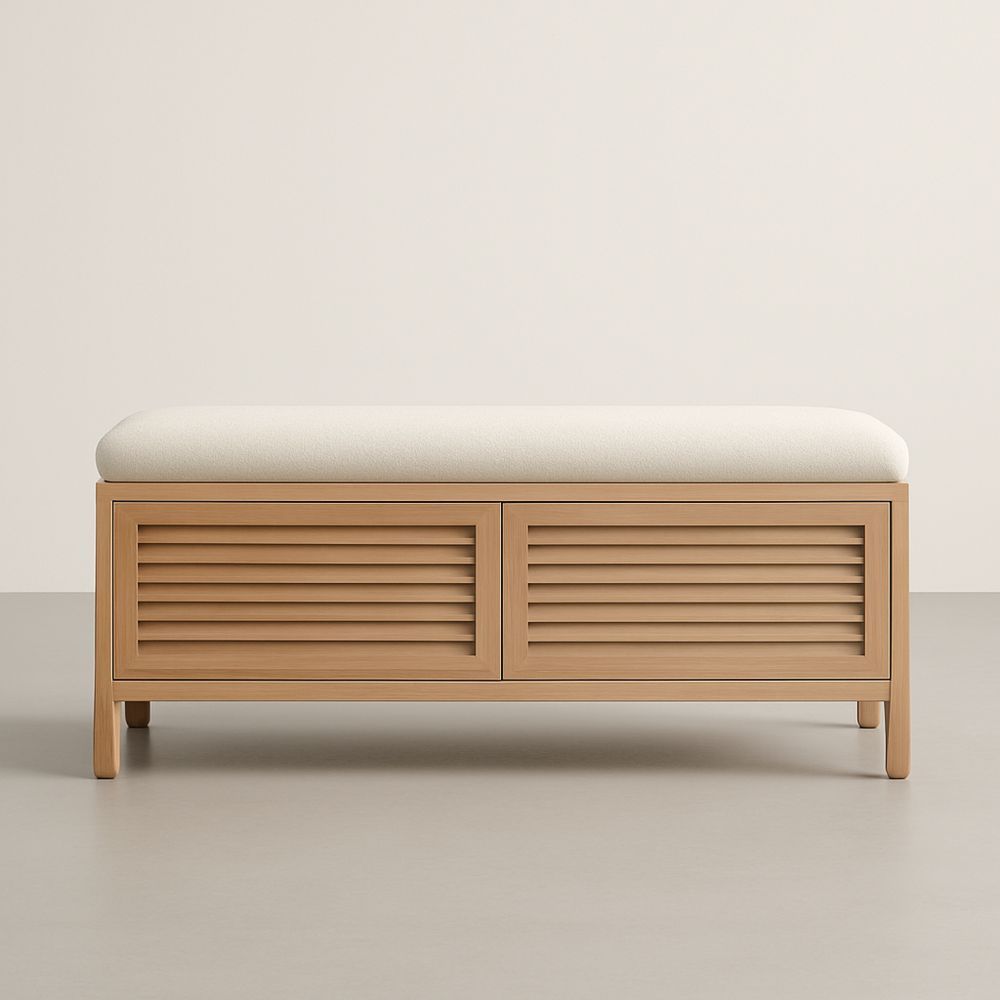 Panca Contenitore Legno e Tessuto 100x40x45 cm Beige