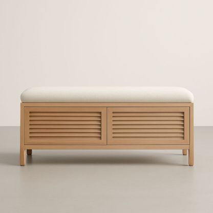 Panca Contenitore Legno e Tessuto 100x40x45 cm Beige