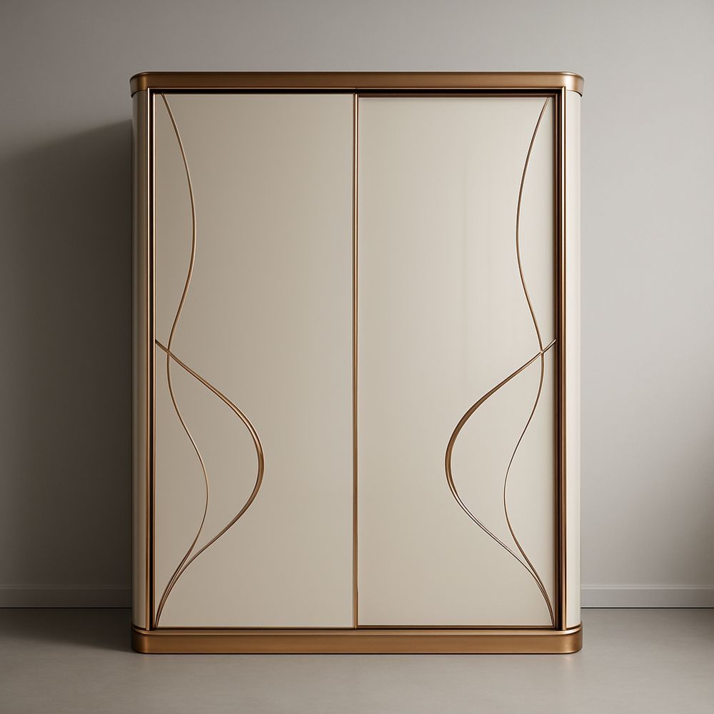 Armadio moderno a due ante in MDF con finiture in metallo dorato 200x120x60 cm Beige