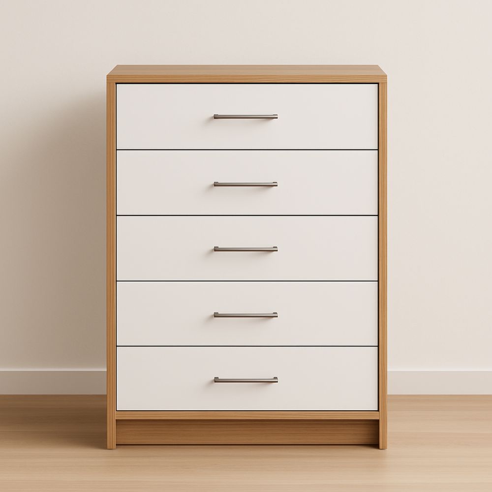 Cassettiera Alta in Legno MDF e Acciaio con 5 Cassetti