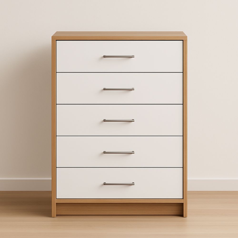 Cassettiera Alta in Legno MDF e Acciaio con 5 Cassetti