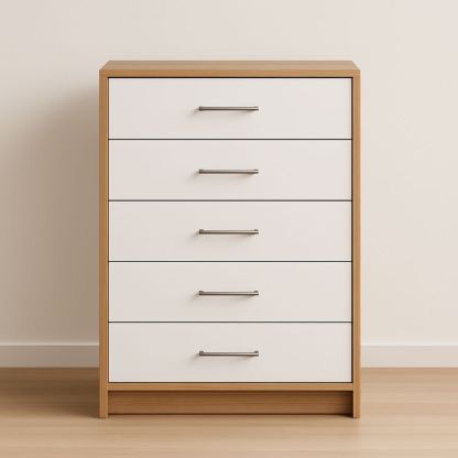 Cassettiera Alta in Legno MDF e Acciaio con 5 Cassetti