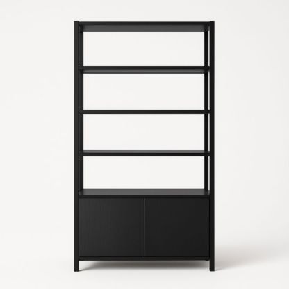Libreria in Metallo Nero con Armadietto 180x90x40 cm