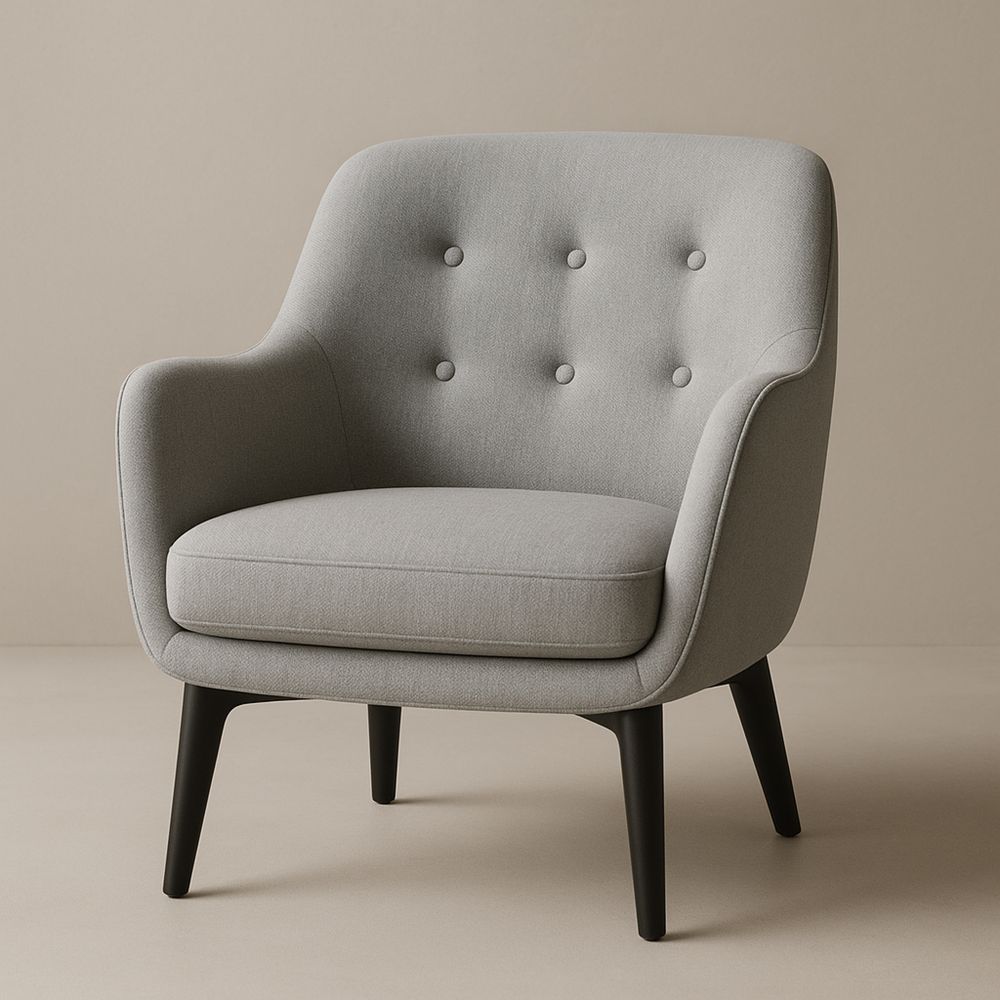 Poltrona in Tessuto Grigio con Gambe in Legno