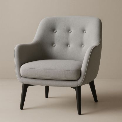 Poltrona in Tessuto Grigio con Gambe in Legno