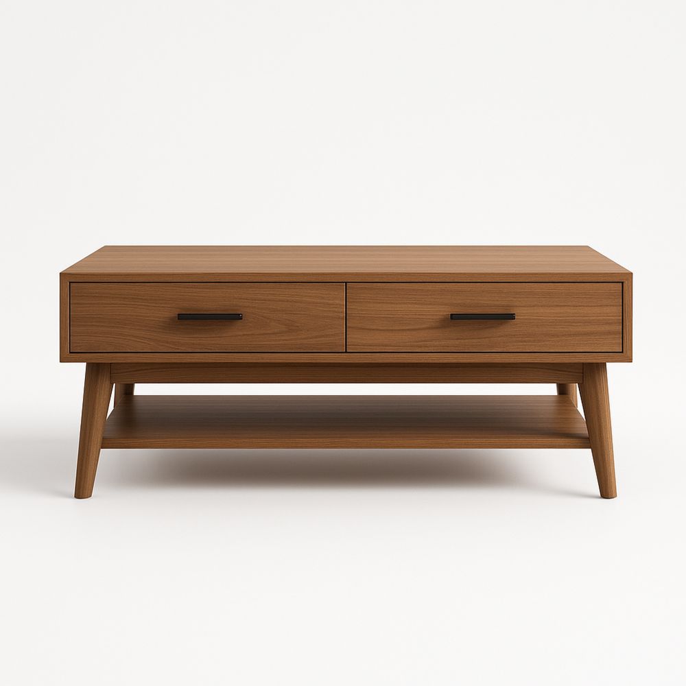 Tavolino da caffè in legno con cassetti e ripiano marrone