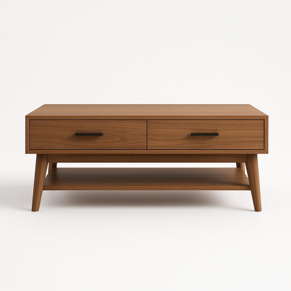 Tavolino da caffè in legno con cassetti e ripiano marrone