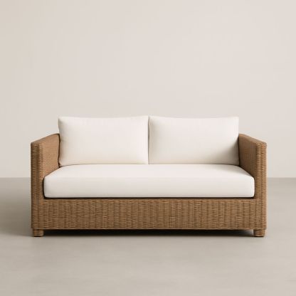 Divano Due Posti in Vimini con Cuscini Bianchi