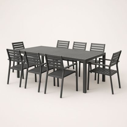 Set da pranzo in metallo nero con 8 sedie