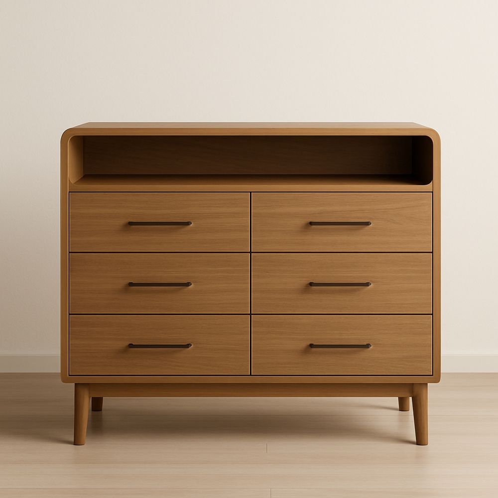 Cassettiera in legno massello 6 cassetti marrone 120cm x 80cm x 45cm