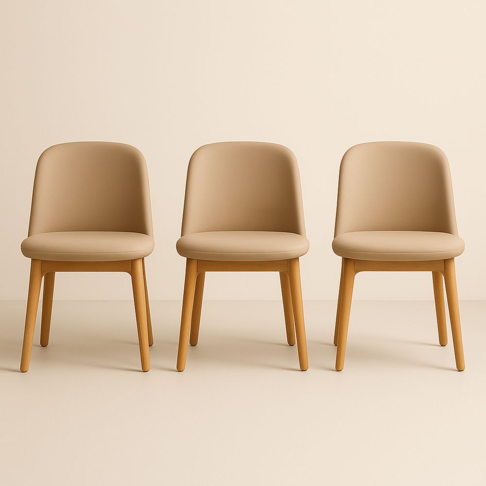 Set di 3 sedie moderne in tessuto sintetico beige con gambe in legno massello