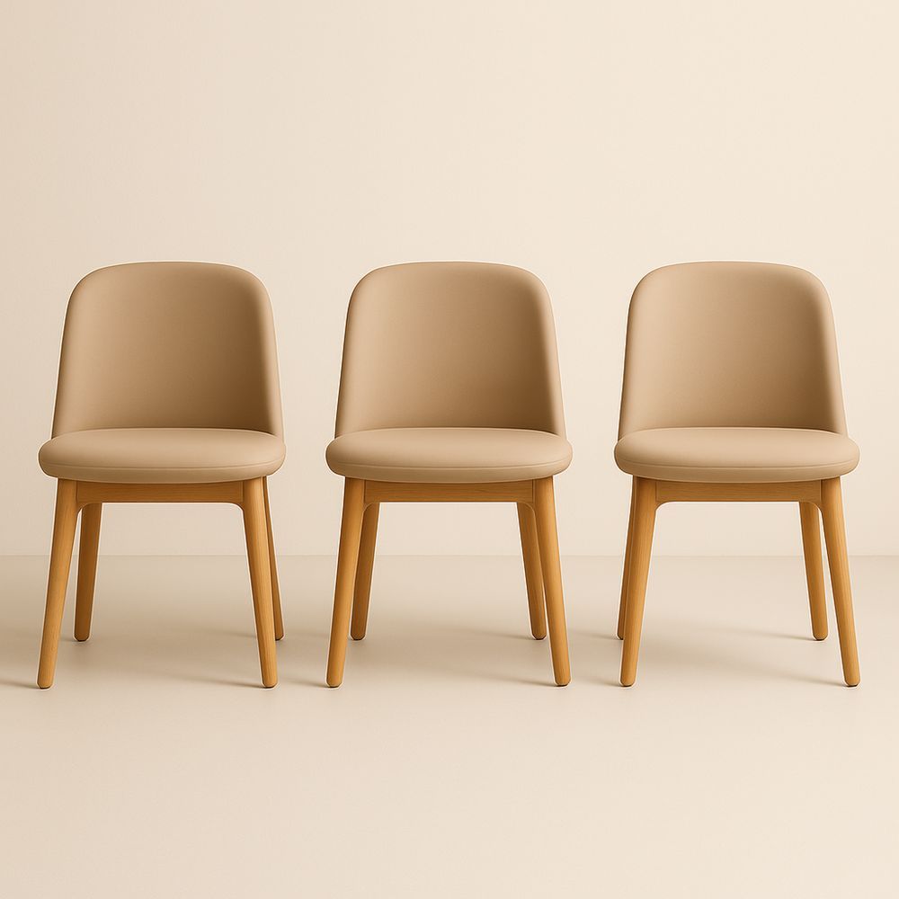 Set di 3 sedie moderne in tessuto sintetico beige con gambe in legno massello
