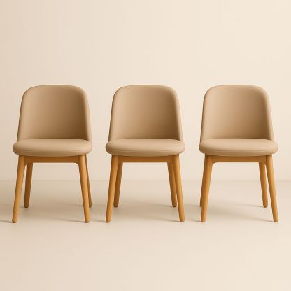 Set di 3 sedie moderne in tessuto sintetico beige con gambe in legno massello