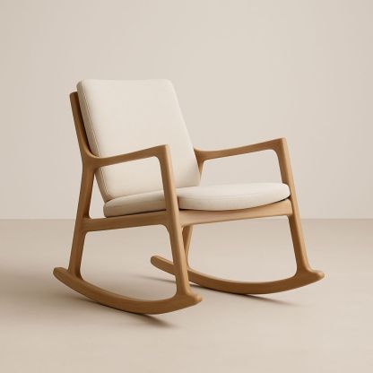 Sedia a Dondolo in Rovere e Tessuto Beige