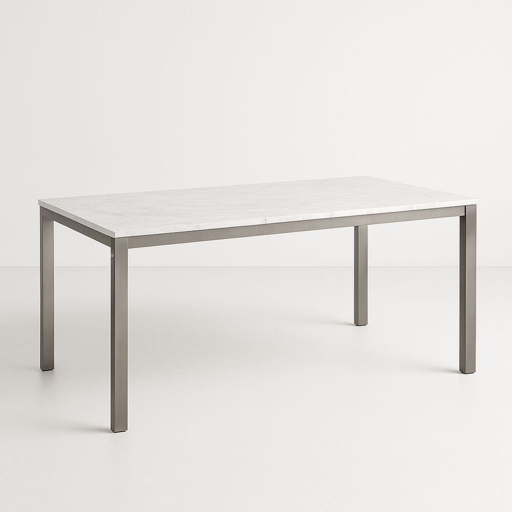 Tavolo rettangolare in marmo e acciaio inox 180x90x75 cm Bianco e Acciaio