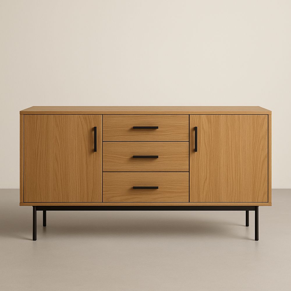 Credenza in Legno con Tre Cassetti e Due Ante 160x45x80 cm
