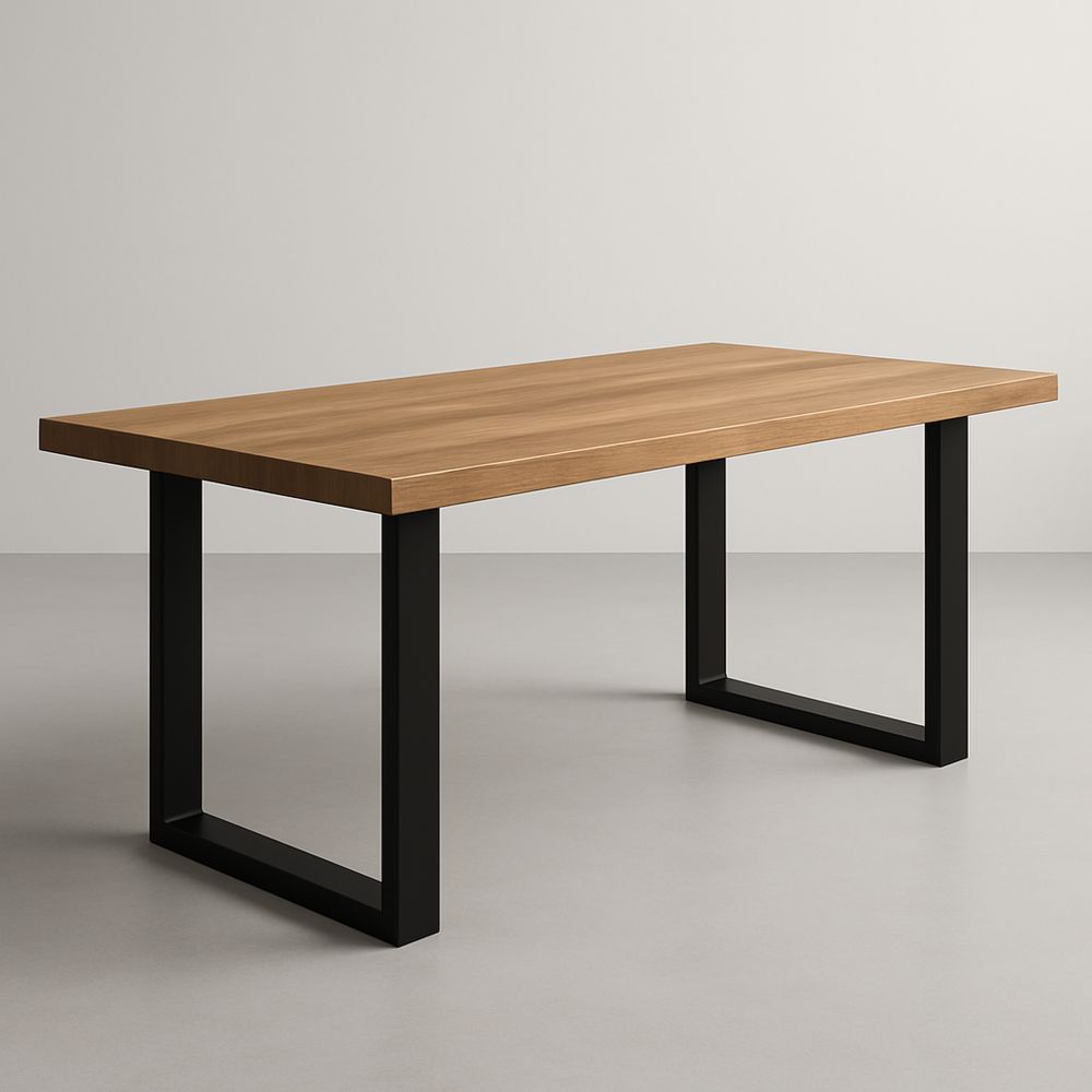 Tavolo da Pranzo in Rovere Massello e Acciaio Nero 180x90x75 cm