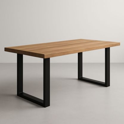 Tavolo da Pranzo in Rovere Massello e Acciaio Nero 180x90x75 cm