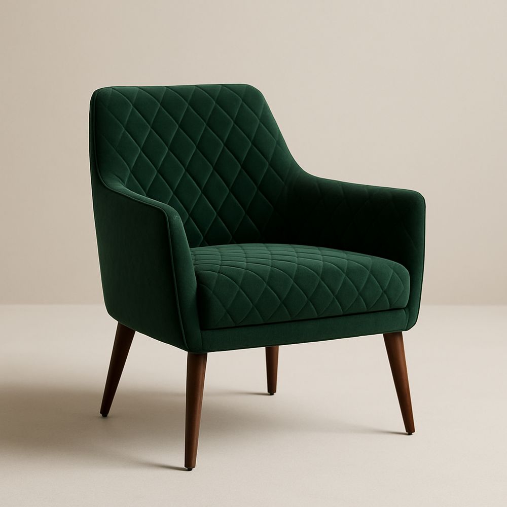Poltrona in Velluto Verde con Gambe in Legno